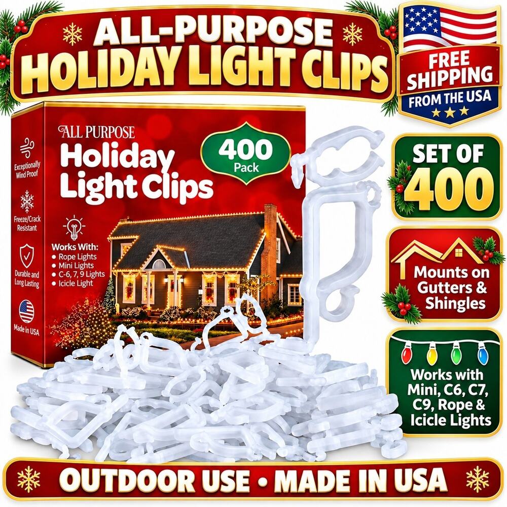 400 Christmas Holiday Light Clips All Purpose Gutter Shingle Outdoor USA Made